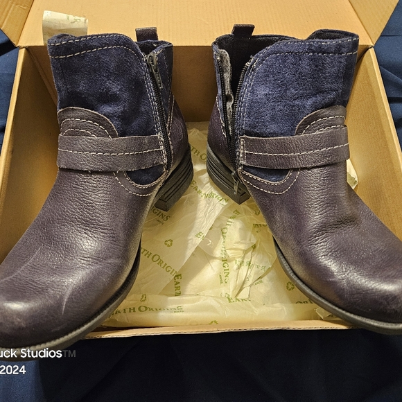 Blue Suede Leather Shorty Ankle Boots Admiral Blue Americana 9 Wide Paris - Picture 10 of 16